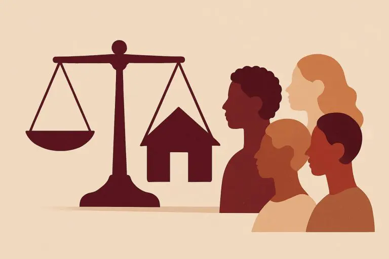 illustrated scale and house icon representing fair housing Texas landlords compliance