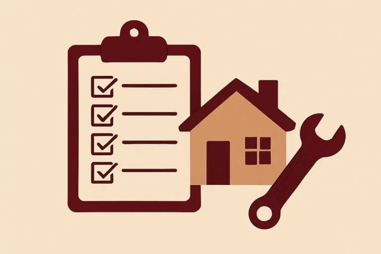 clipboard checklist and wrench beside a house illustration representing texas habitability landlord repair obligations