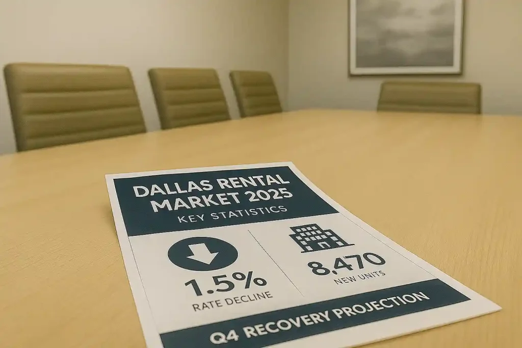 Dallas rental market trends 2025 key statistics infographic showing recovery timeline and market data